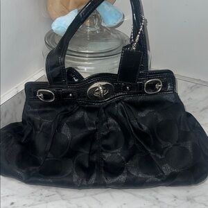 Coach Black Signature Jacquard Shoulder Bag with Silver Hardware